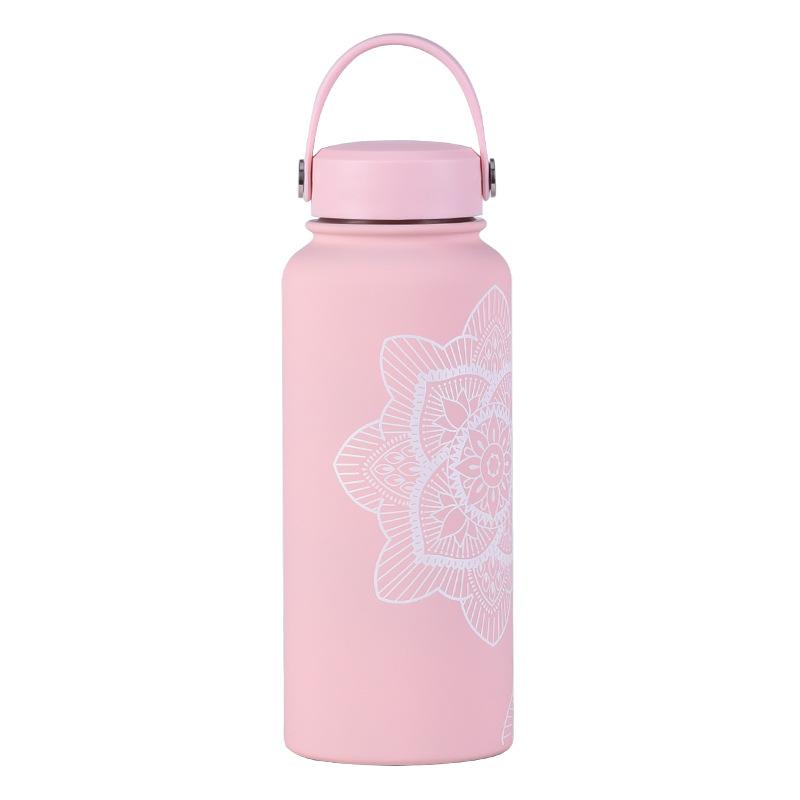 1L Thermos Cup Large Capacity Wide Mouth Portable Vacuum Sports Kettle Outdoor Printing Water Cup Female