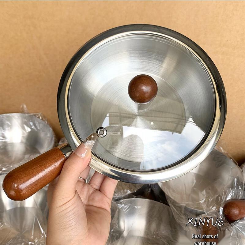 Wutuo 16cm Stainless Steel Baby Milk Pot with Walnut Handle