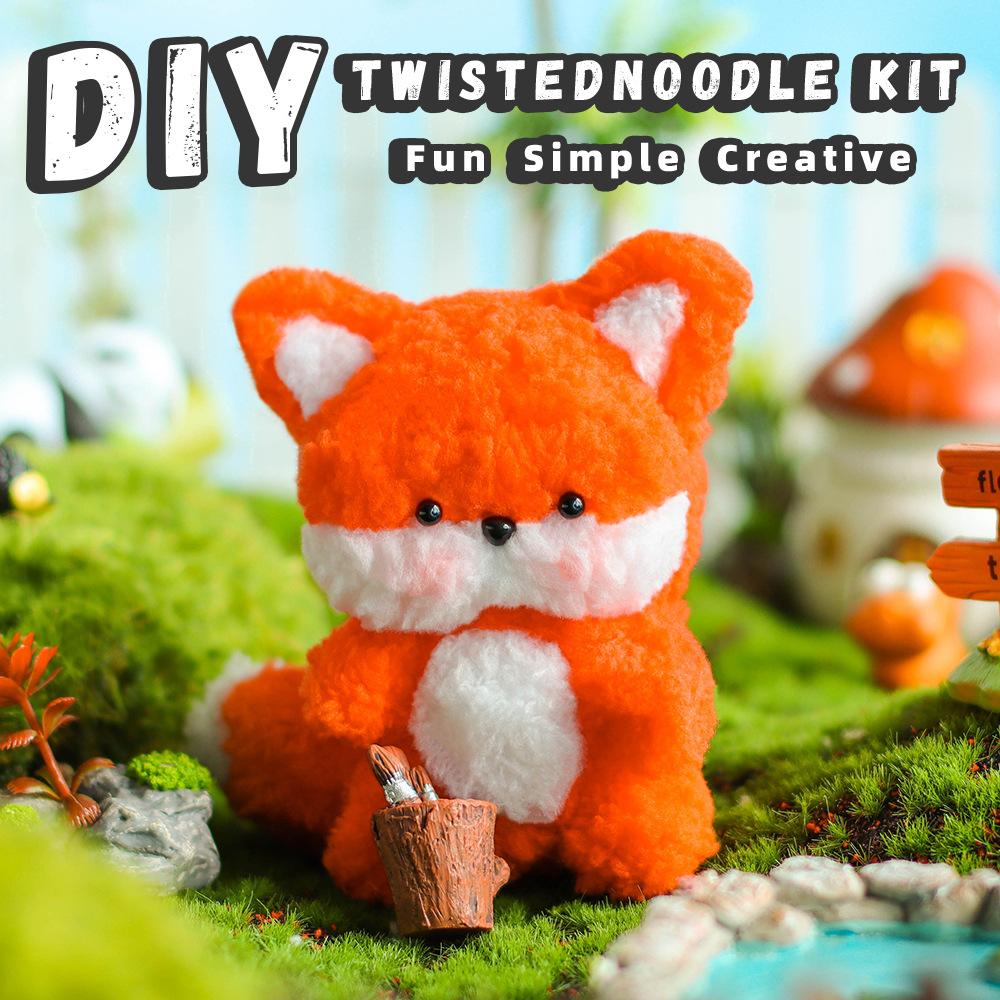 Cute Fox Animal Plush Pipe Cleaners DIY Crafts Kit for Creative DIY Birthday Gift Home Decoration Crafting Supplies for Beginner