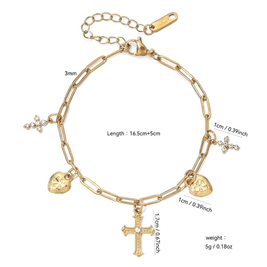 Women's Luxury Drip Oil Flower & Heart Pendant Stainless Steel Bracelet