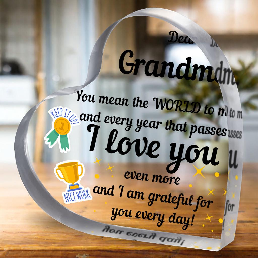 2D Flat Charming Colorful Heart Acrylic Plaque - Perfect Grandma Gift & Elegant Home Decor for Any Occasion,Acrylic Decor for Bedroom Living,
