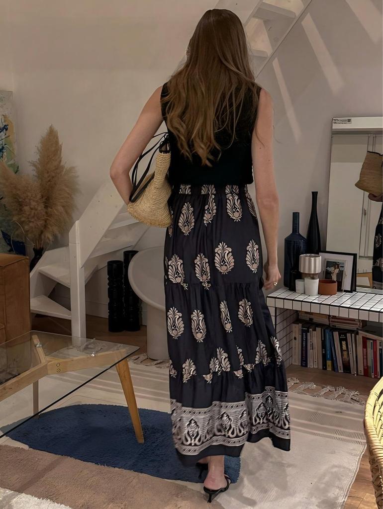 Bohemian Floral High-Waisted A-Line Skirt for Women - Casual Spring/Summer Beachwear