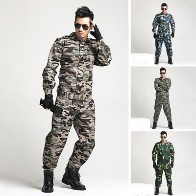 2Pcs/Set Lapel Long Sleeve Zipper Buttons Placket Cargo Coat Pants Men Multi Pockets Camouflage Print Work Training Outfit Male Clothing