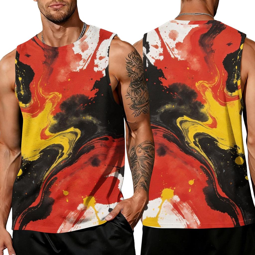 Herren Freizeit Ärmelloses Tanktop mit Abstraktem Farbdruck Lockerer Sitz Atmungsaktive Sportweste für Outdoor-Aktivitäten Fitnessstudio Training