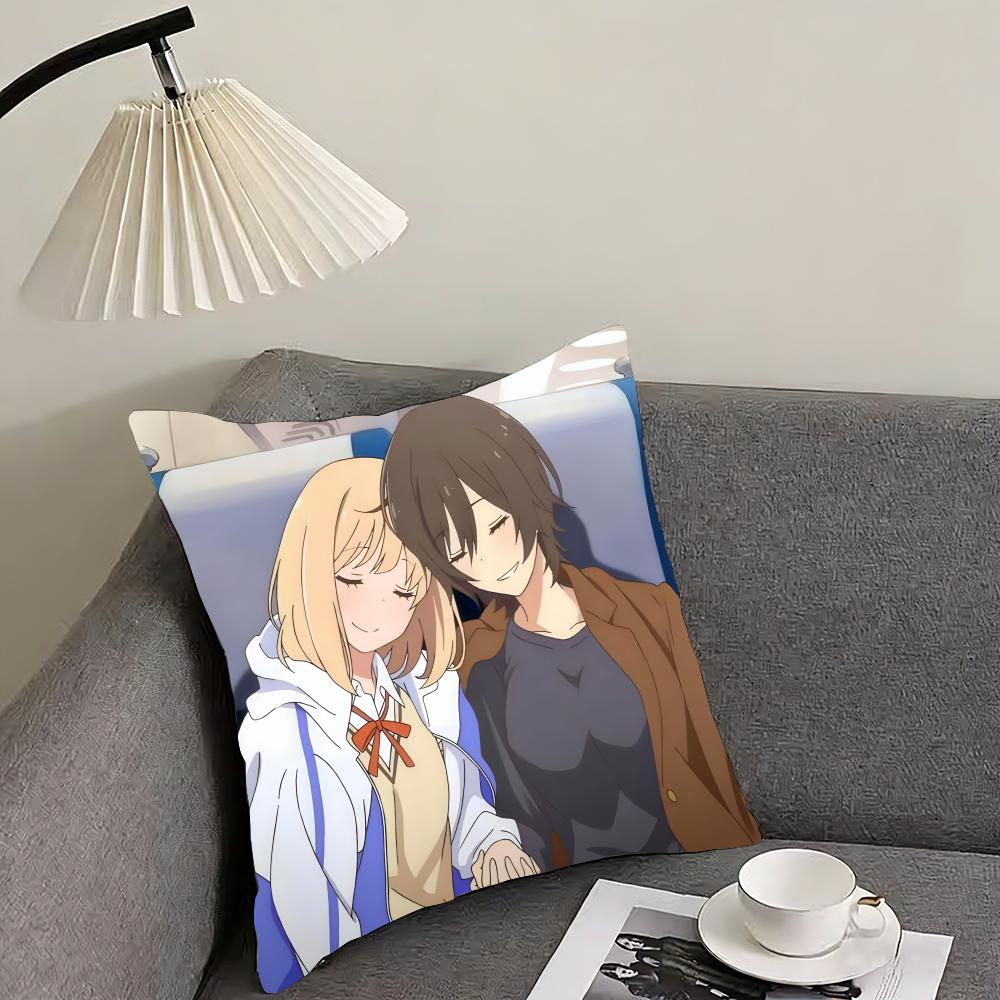 Asagao to Kase-san Cushion Cover Reversible Plush Pillow Cover – For car, sofa, bedroom, perfect as a gift.