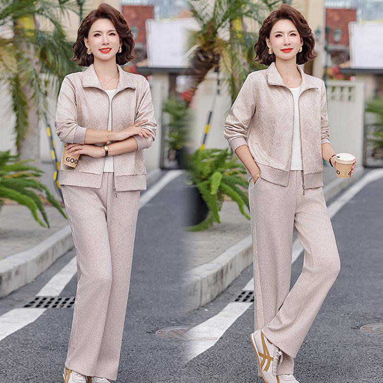 Mom's Stylish Plus Size Sportswear Set for Middle-Aged & Elderly Women - Casual Spring/Autumn Hoodie Two-Piece