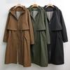 New Arrivals Open Run Women Hood Basic Solid Waist Strap Long Coat
