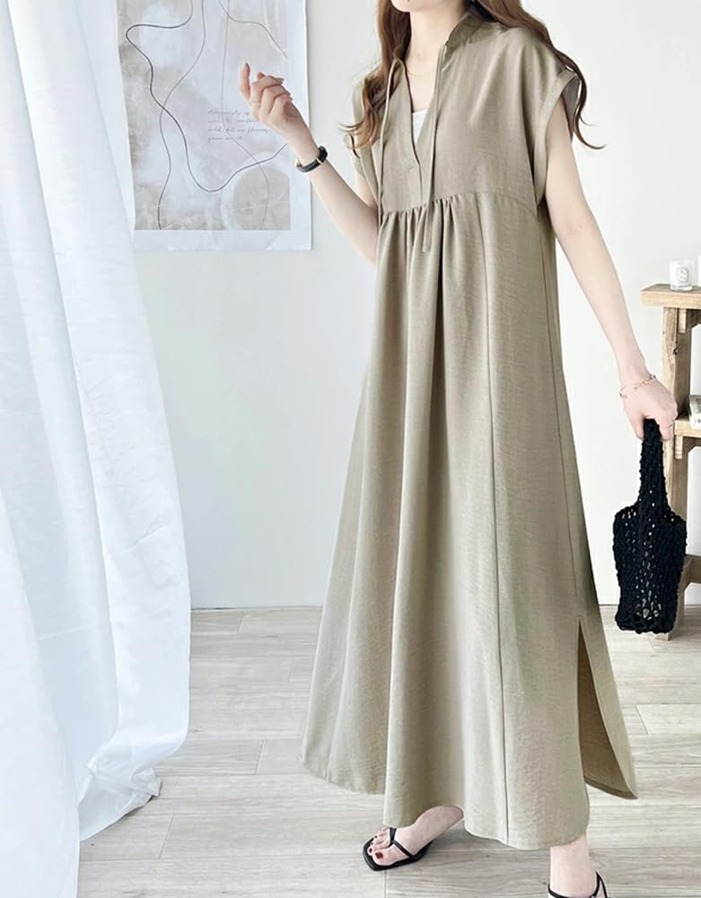 TASOGARA Long Solid Plus Sizes Maxi Loose for Commuting Free Light Women's Dress, Spring/Summer, Color, Cotton, Figure-Flattering, Available, Length,