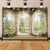 2D Floral Arched Window Backdrop, Romantic Garden View Photography Background for Wedding Party
