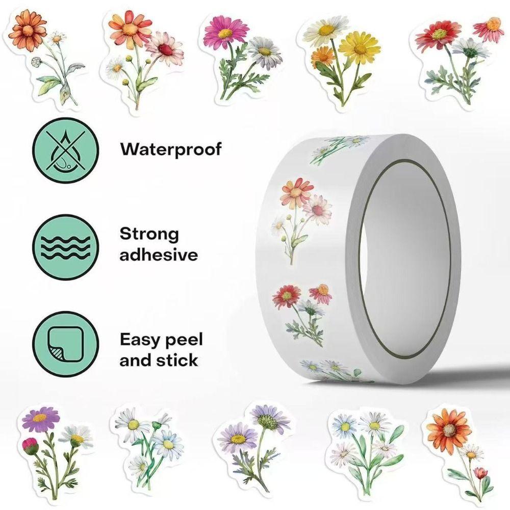 500pcs/Roll Multi-color Floral Envelope Sealing Labels DIY Decals Daisy Flower Stickers  Journaling