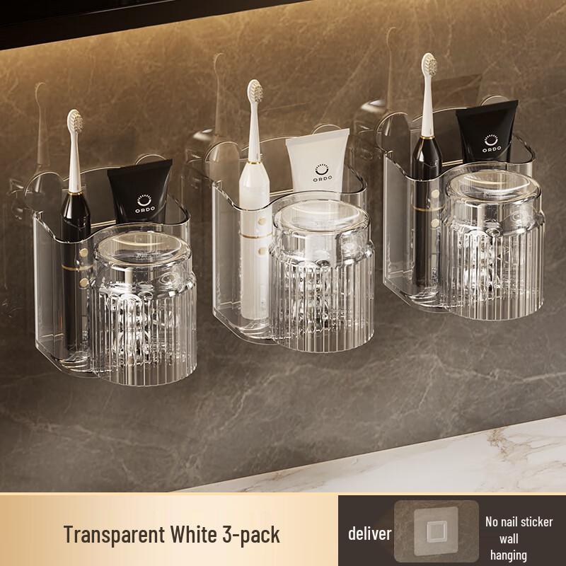 No-Drill Wall-Mounted Toothbrush and Cup Holder (3-Pack)