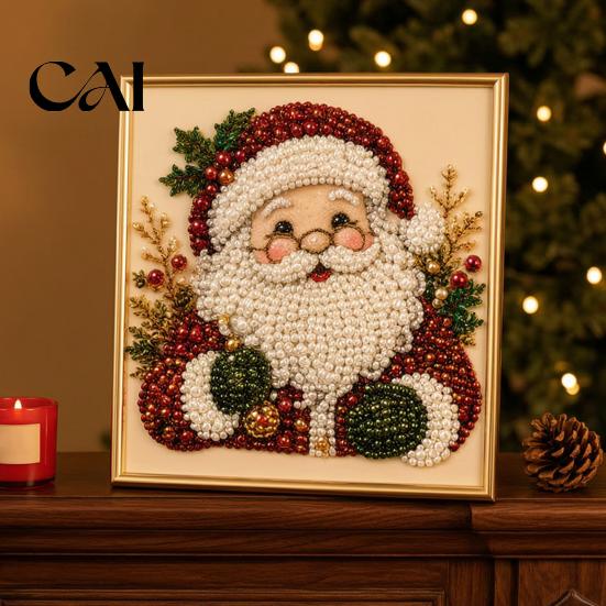 Holiday DIY Projects for Family Christmas Faux Pearl Painting Art Kit with Frame, Santa Decorative Wall Making Beads Craft Adults Beginner,