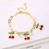 Fruit Cherry Charm Bracelet Gold Plated Metal Bracelet New Design Cherry Pearl Bracelet  Party