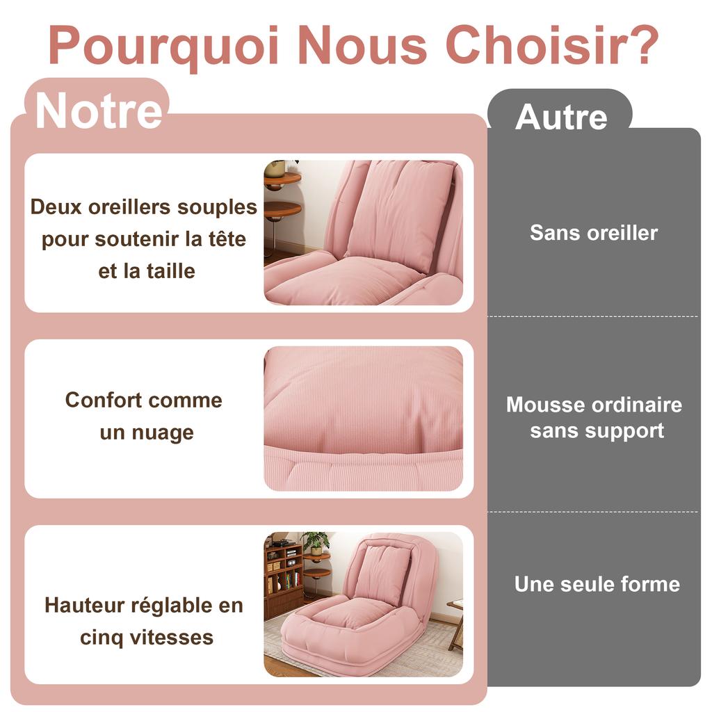 Foldable Sofa Bed for Adults & Pets – 5-Way Adjustable (90 degrees-180 degrees) with 2 Pillows, Lounger for Living Room