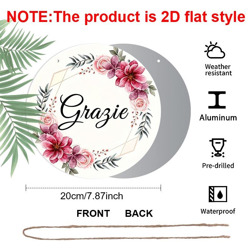 2D Flat Retro Aluminum Wall Stickers In Various Sizes. "Grazie" Watercolor Floral Thank-you Wall Hanging, with A Gentle and Fresh Style. A Perfect