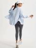 Women's Light Blue Loose Long-Sleeved Sun Protection Shirt with Drape and Split Design