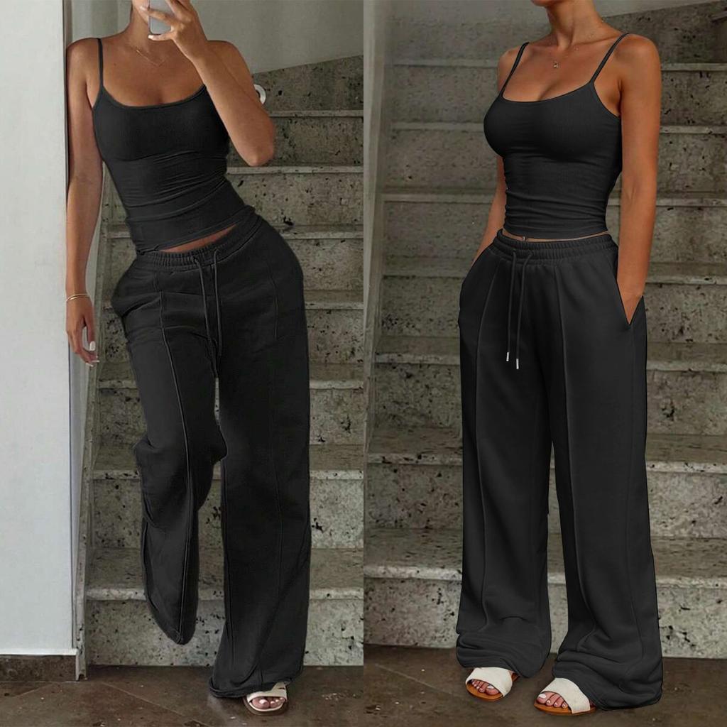 Summer Casual Vacation Camisole Sport Long Pants Set Women Summer Wear