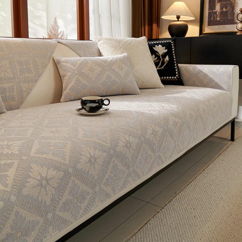 Chenille Jacquard Sofa Matte Vier Jahreszeiten Universal Rutschfest Leder Sofa Bezug All Inclusive Universal Rückenlehne Französische Sofa Matte