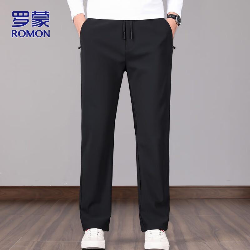 ROMON Men's Business Casual Straight-Leg Elastic Trousers