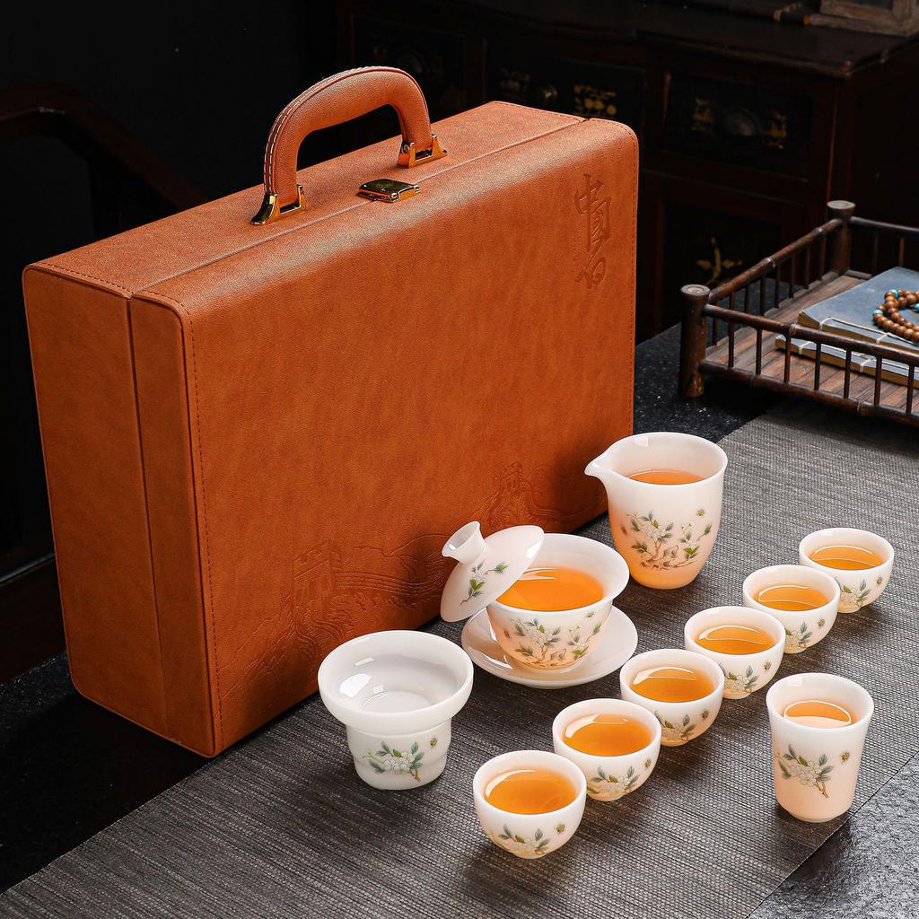 Light luxury ice jade porcelain jade tea set gift box set gift high-end merchandise business gifts merchandise souvenir gift