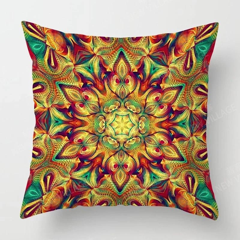 Oturma Odası Kanepe Dekorasyonu İçin Kısa Peluş Baskılı Boho Mandala Desenli Dekoratif Yastık Kılıfı Yastık Kılıfları