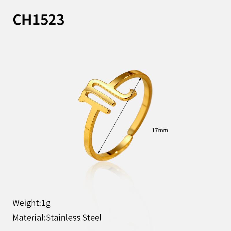 European and American plated stainless steel 18k gold personality creative simplicity 11 constellation opening adjustable titanium steel ring