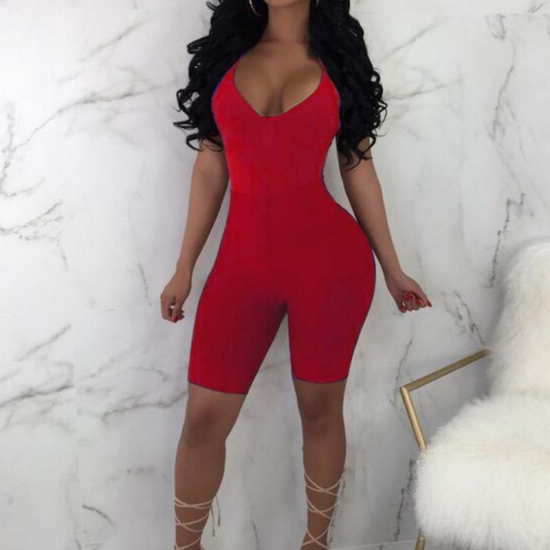 European and American Style 2025 Women s Sexy Backless Knit Jumpsuit M