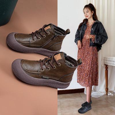 Women's Plus-Size Ankle Lace-up Martin Boots (Sizes 41-43) - New for 2025 Autumn/Winter, Fashionable & Versatile Round Toe Design