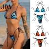 Two Piece Beach Outfit Women Butterfly Print Bikini Set, Halter Tie Top & Side Thong, Beachwear Triangle Swimsuit, Sexy Bathing Suit for Summer Set