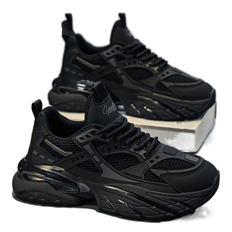 Frühling und Herbst Lässig Sommer Netz Sport Dicke Sohle Höherlegend Rein Schwarz Daddy Shoes