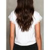 Women's V Neck Short Sleeve Lace Spliced Blouse Loose Fit European Style Shirt Solid Color Tie Front Satin Top