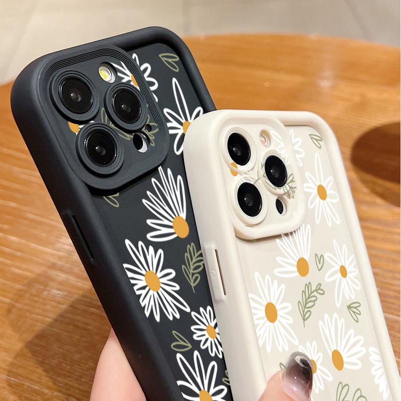 Soft TPU Case For iPhone 16e 16 17 Pro Max 15 14 Plus 13 12 Pro Max 11 17 Air Cartoon White Flower Printing Silicone Phone Cover