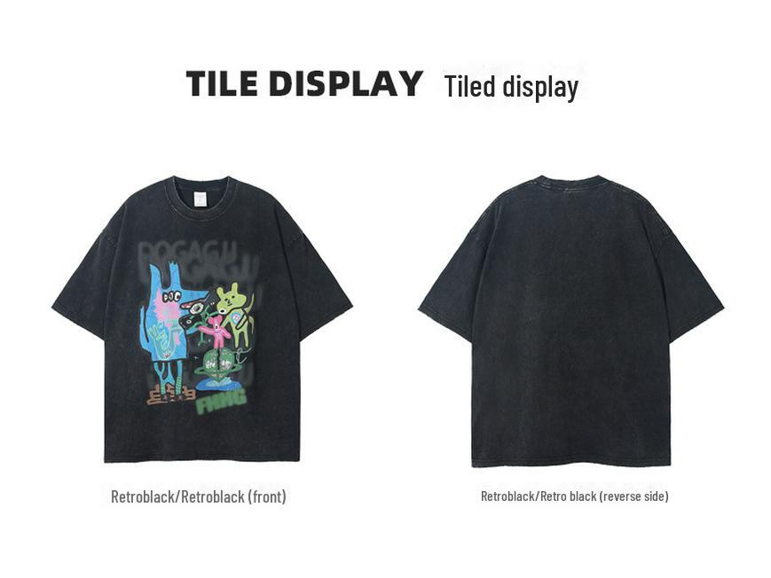 ARTIE Men's Retro Graffiti Print T-Shirt | Washed & Distressed High Street Casual Short Sleeve