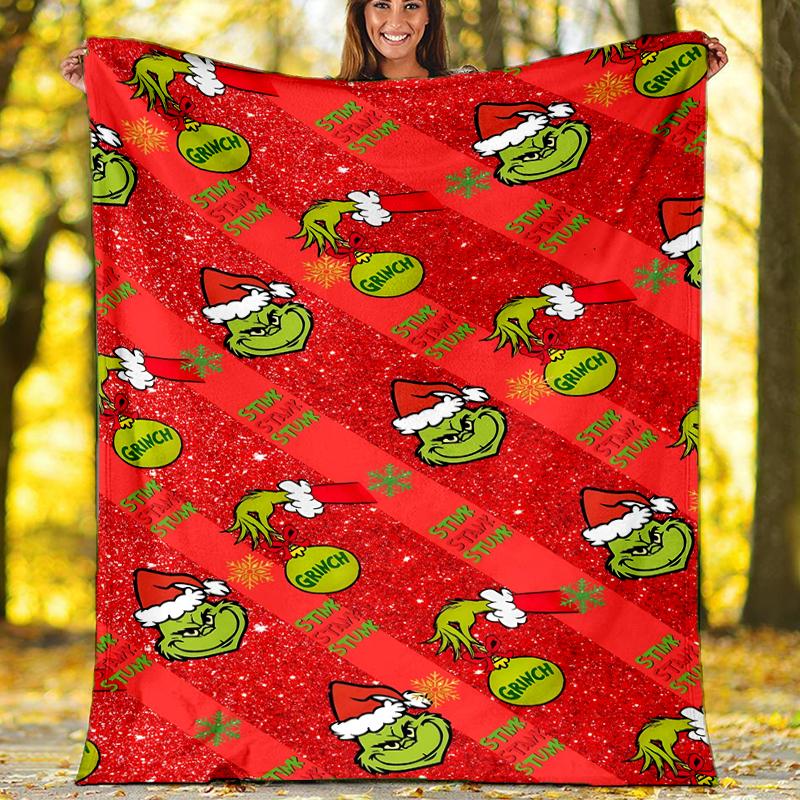 Grinch Theme Printed Blanket Perfect For Couch Bed Travel Outdoor Use Machine Washable Cozy Durable