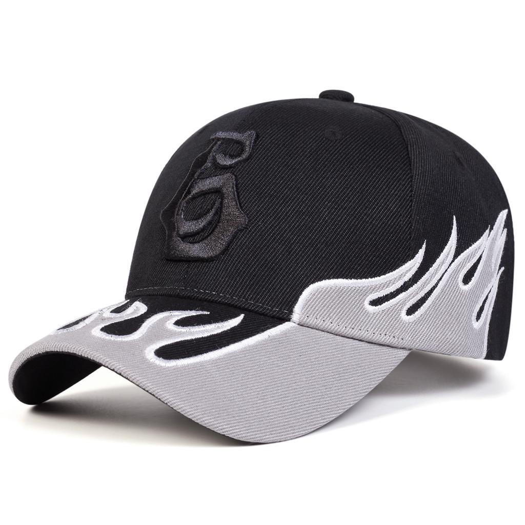 Duck Tongue Cap Streetwear Flame Embroidery Racing Baseball Hat