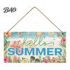 Summer Themed Gifts Wooden Hanging Sign, Beach Theme Welcome Sign Front Door Decor with Rustic Wood Plaque Rope, Colorful Hanger for Seasonal