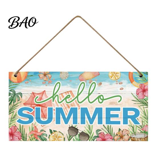 Summer Themed Gifts Wooden Hanging Sign, Beach Theme Welcome Sign Front Door Decor with Rustic Wood Plaque Rope, Colorful Hanger for Seasonal
