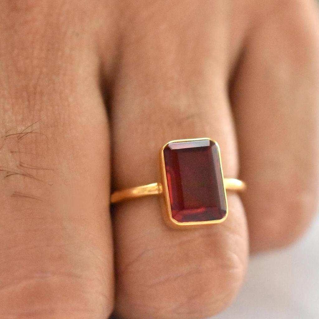 Roter Granat 925 Sterlingsilber Gelbgold gefüllt Ring Schmuck, Geburtsstein Almandin Granat Statement Ring Schmuck