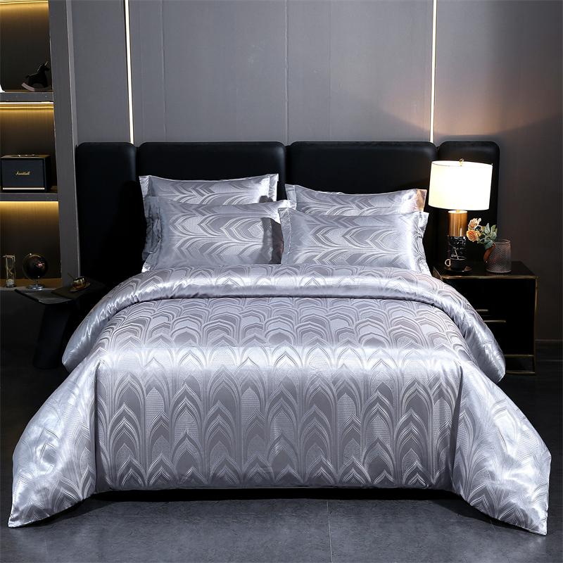 WASART Summer Satin Rayon Jacquard Duvet Cover Set 4pc Elegant Floral Luxury Bedding for Couple King Size 220x240 Cooling Fabric