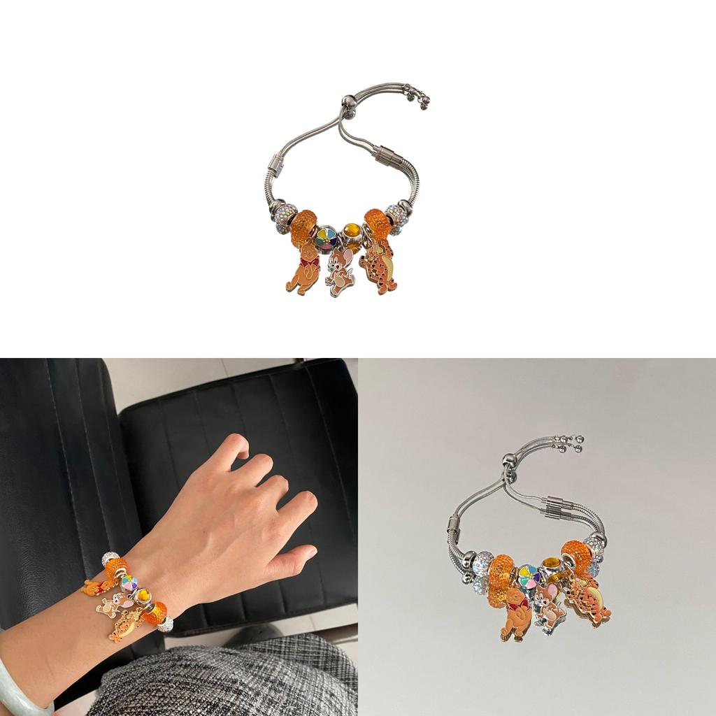 Verstellbares Edelstahl-Charme-Armband mit Winnie Puuh und Zeichentrickfiguren für Damen und Herren