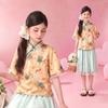 Xiao Hu Pati Girls' Summer Chinese Style Lace Print Skirt Set