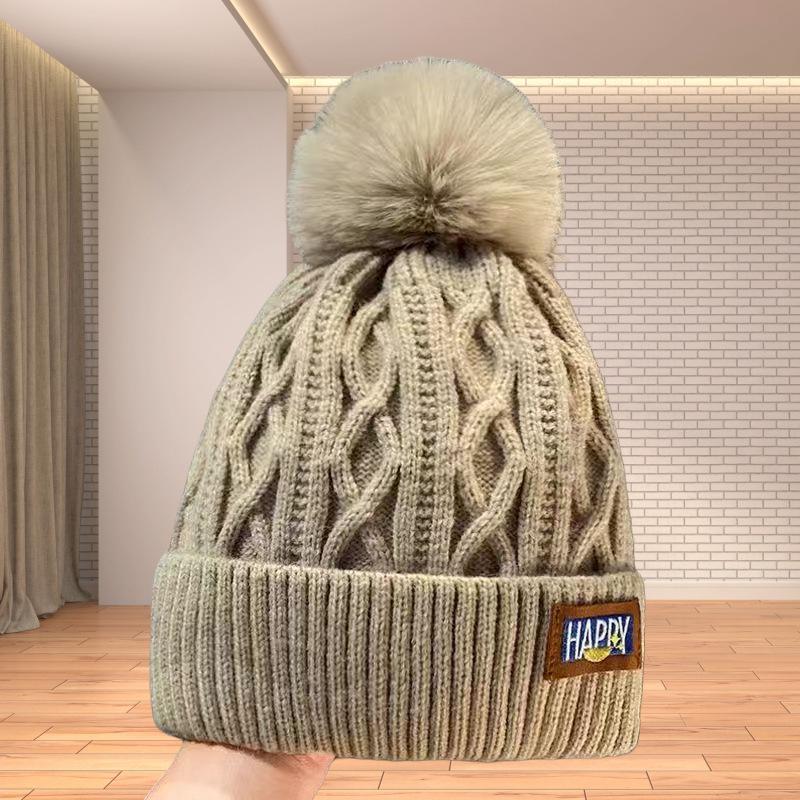 Damen Winter Samt Bommel Strickmütze - Trendiger Koreanischer Stil, Warm & Vielseitig, Dickes Kältefestes Wollendesign