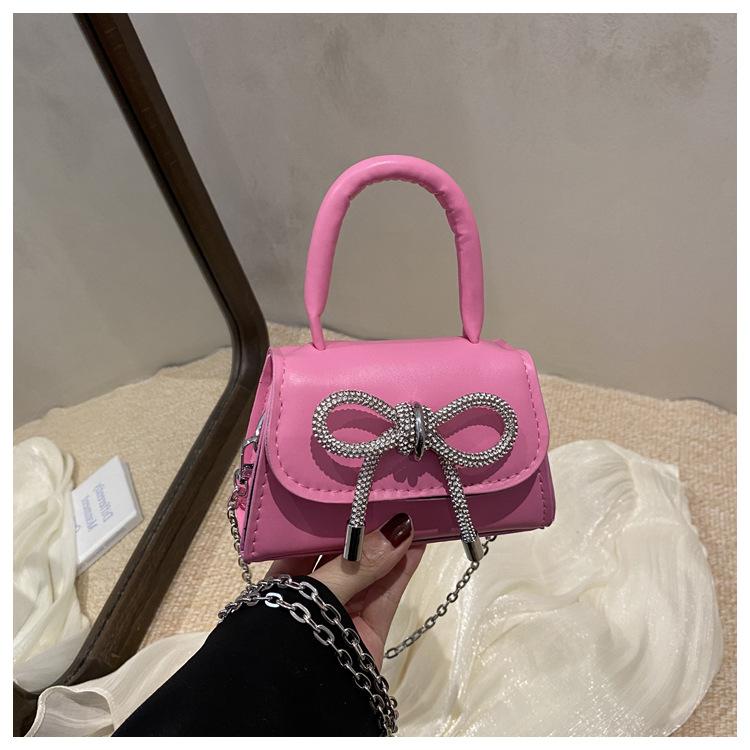 

Модная сумка-бант однотонная новая простая цепочка на одно плечо через плечо портативная маленькая квадратная сумка женская розовый