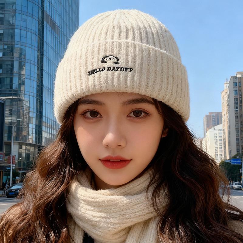Knit Hat Women Autumn Winter Fashion Letter Embroidery Warm Beanie For Casual Wear