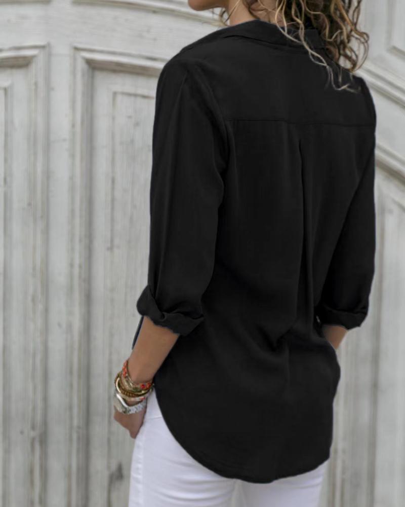 S-8XL Nadměrná velikost Dámské jednobarevné topy s krátkým rukávem Límec na knoflíky Šifonová košile Letní hluboký výstřih do V Blůza a košile