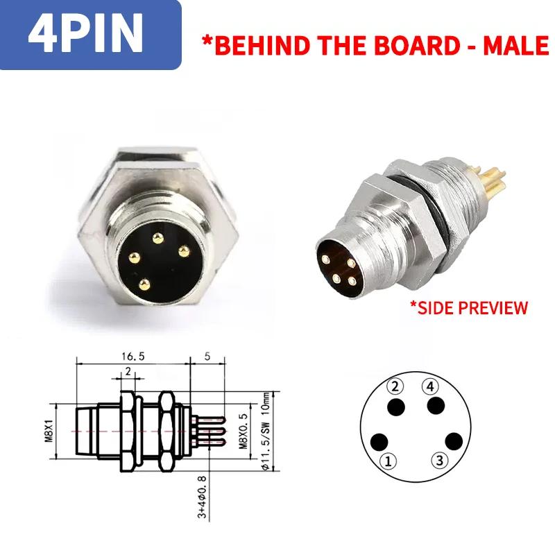 M8 waterproof connector - 3P4P male female M8 waterproof aviation plug socket sensor cable connector