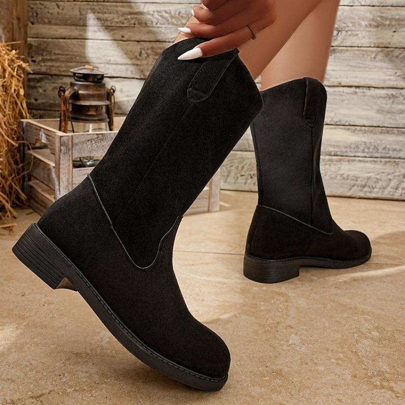 Large Size Tall Snow Boots Women's Autumn and Winter New One-pedal Thick Heel Retro Snow Boots Cotton Boots Women