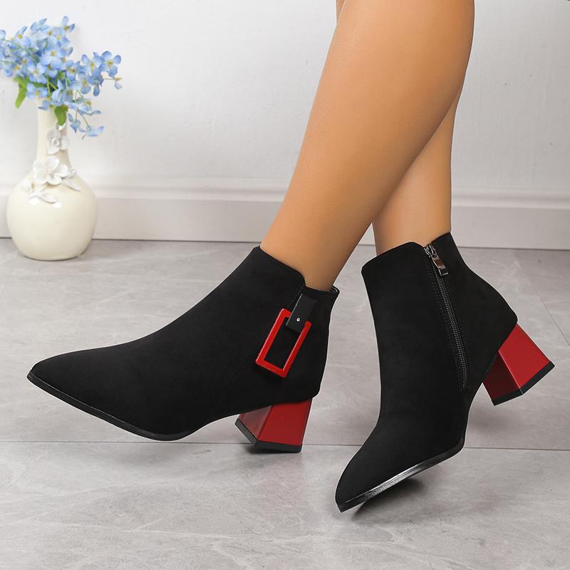 

Модные ботильоны для женщин 2024 года, зимние модные женские ботинки с острым носком, удобные толстые каблуки, офисная женская обувь для поездок на работу 39 чёрный