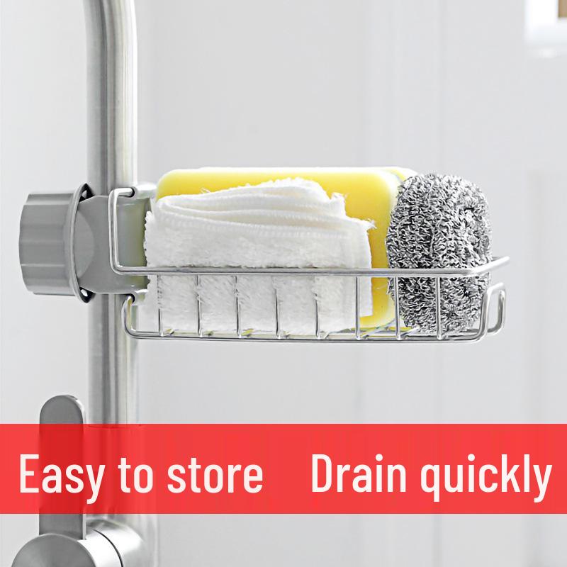Stainless Steel Kitchen Sink Storage Rack with Sponge and Dish Rag Holder