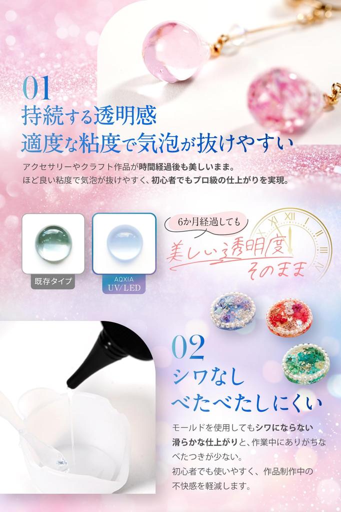 AQXIA by Professional Resin Resin Liquid Compatible UV Resin Set Large Capacity 300g [Recommended Artists] UV/LED